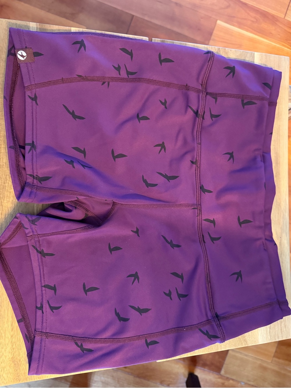 oiselle Purple Women's Bike Shorts with Black Bird Print